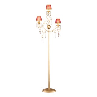 Fenice Gold 3 Lights Floor Lamp in Montecarlo Gold and Cut Glass by Aggiolight For Sale