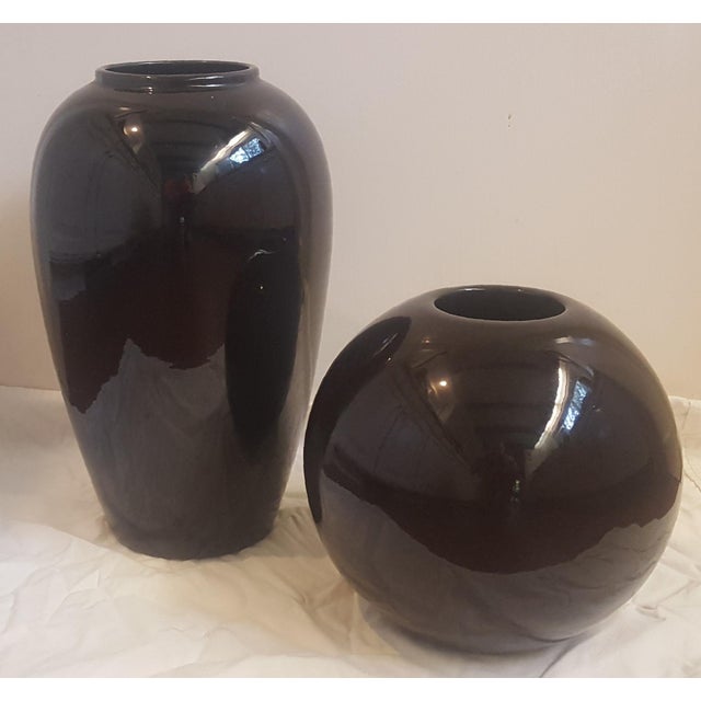 1980s Haeger Modernist Black Ceramic Sphere and Tall Vase - a Pair For Sale - Image 12 of 12