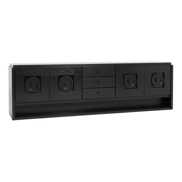 Brutalist Black Oak Credenza For Sale