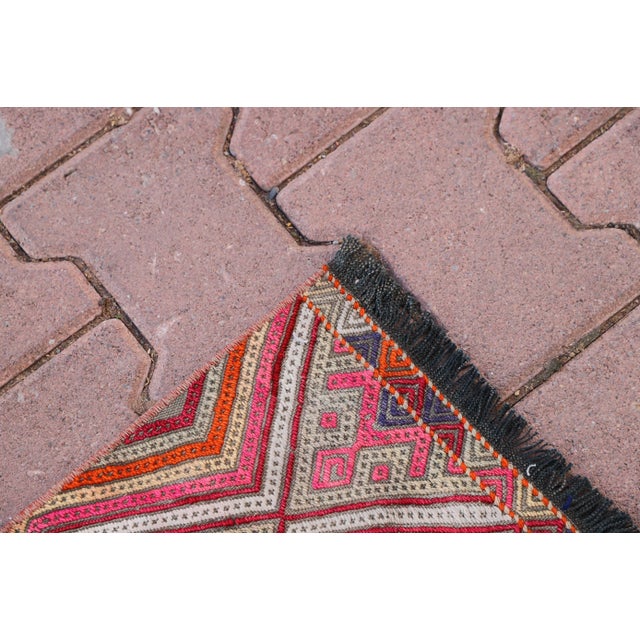 Textile 1980s Rustic Turkish Hand Knotted Ikat Colorful Kilim Rug For Sale - Image 7 of 9