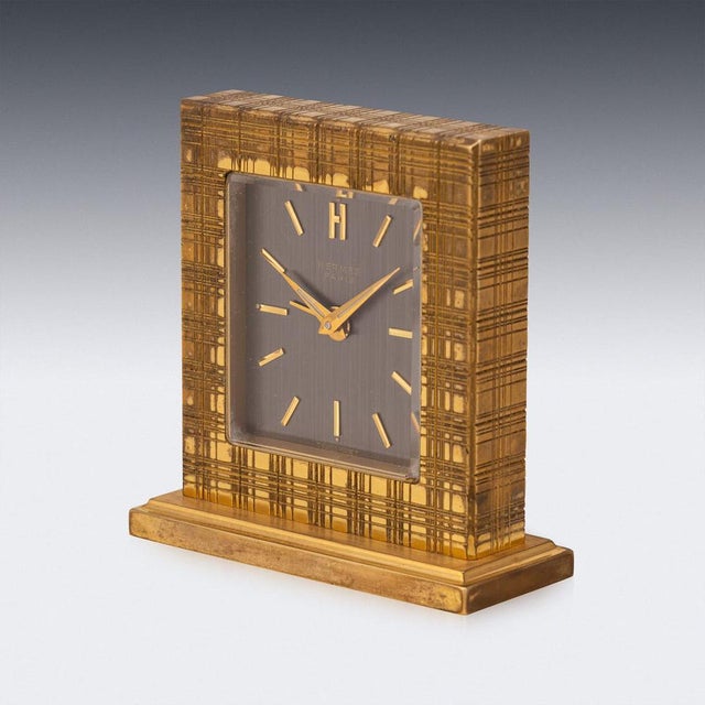 1960s Vintage Swiss Gilt Brass Desk Clock from Hermès, 1960s For Sale - Image 5 of 10