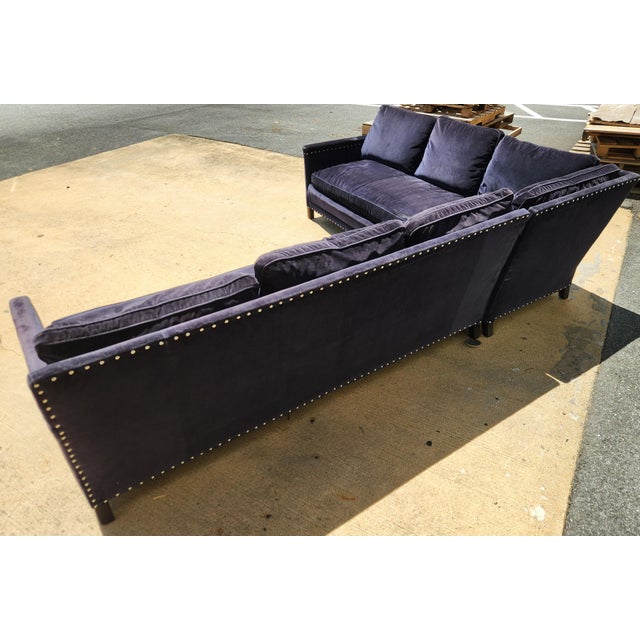 Textile Lillian August Blue Velvet Two-Piece Sectional Sofa For Sale - Image 7 of 9