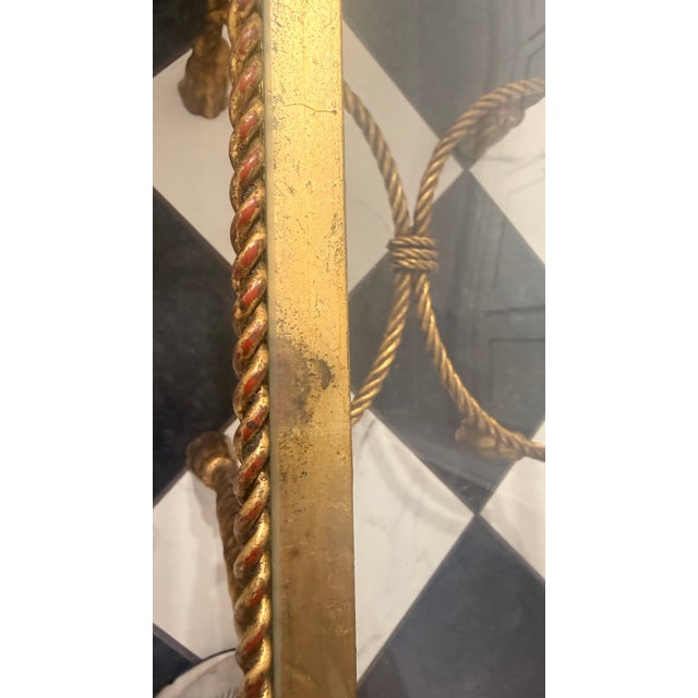 Metal Vintage Hollywood Regency Gilt Rope & Tassel Glass Drinks Table For Sale - Image 7 of 10