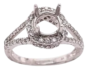18 Karat White Gold Round Engagement Ring Setting Diamond Halo and Two Row Band