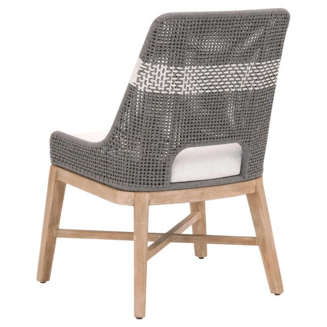 Tapestry Grey Mahogany Dining Chair, White Speckle Stripe & Dove Rope For Sale - Image 10 of 13