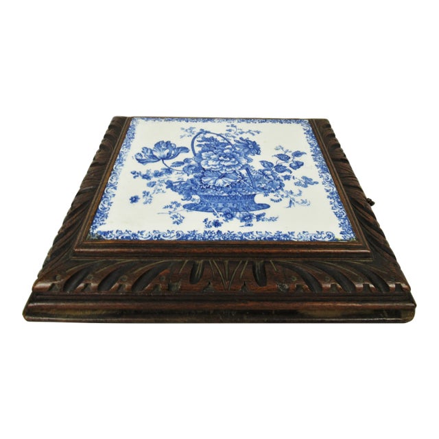 1880s Antique French Tile Music Box Trivet For Sale
