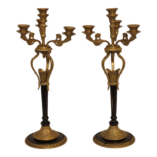 French Empire Style Pair Bronze Candelabra For Sale