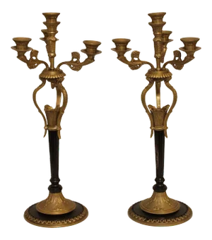 French Empire Style Pair Bronze Candelabra