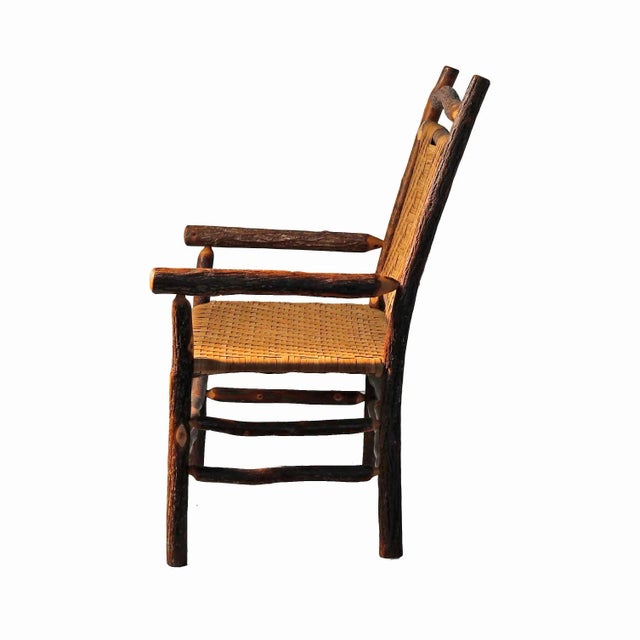 Traditional Hickory Bench With Woven Seat and Backrest For Sale - Image 3 of 9