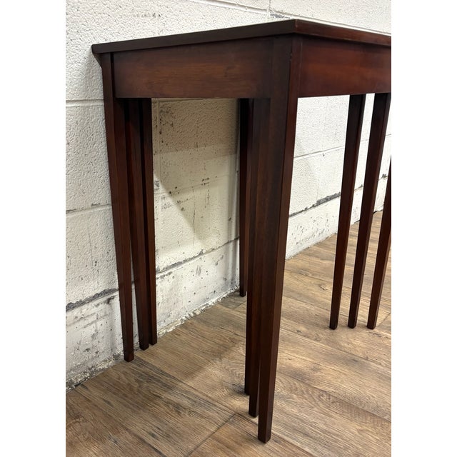 Vintage Regency or Federal Style Inlaid Leather Top Nesting Tables For Sale - Image 4 of 8