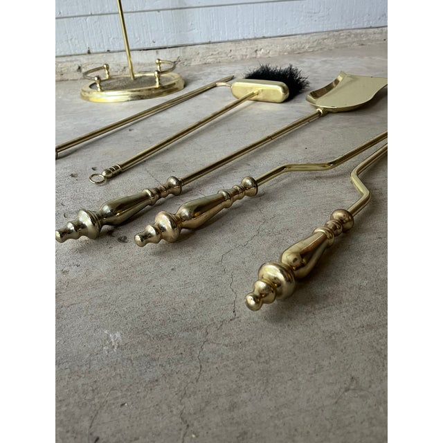 Brass Vintage Solid Polished Brass 5-Piece Fireplace Tool Companion Set For Sale - Image 8 of 11