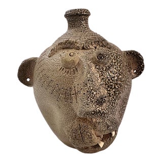 1980s Face Jug by Db Garner Turn & Burn Pottery For Sale