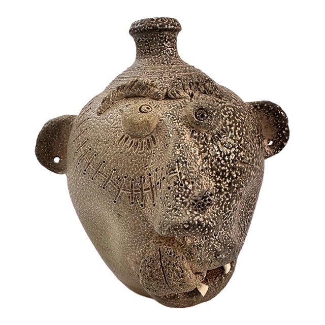 1980s Face Jug by Db Garner Turn & Burn Pottery For Sale