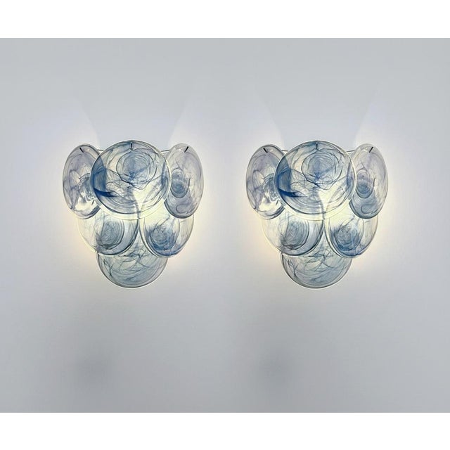 Glass Glass Wall Sconces with 6 Alabaster Cobalt Blue Disks, 1990s, Set of 2 For Sale - Image 7 of 13