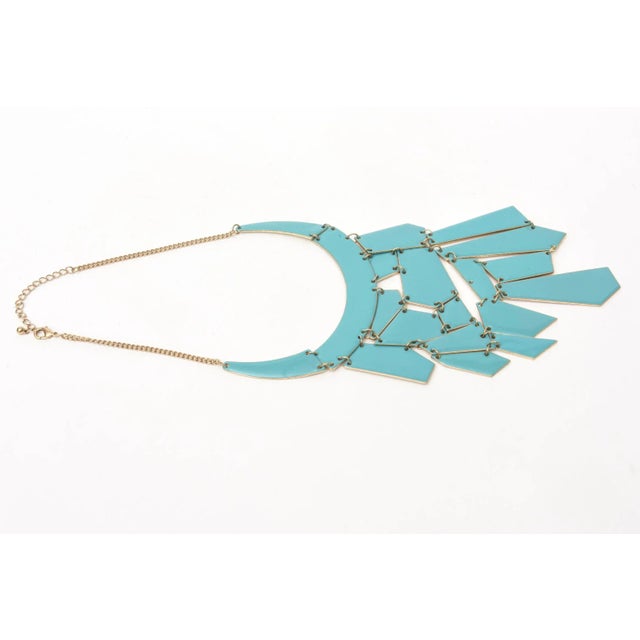 2000 - 2009 Turquoise Enamel and Gilt Chain Bib Necklace For Sale - Image 5 of 10