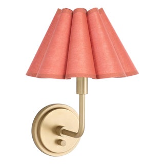 Polly Sconce Single, Natural Brass with Wild Poppy Scalloped Shade For Sale