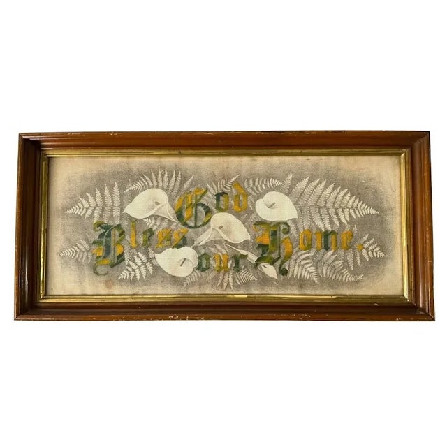 Antique Victorian Motto Sampler God Bless Our Home, Calla Lily's For Sale - Image 6 of 7