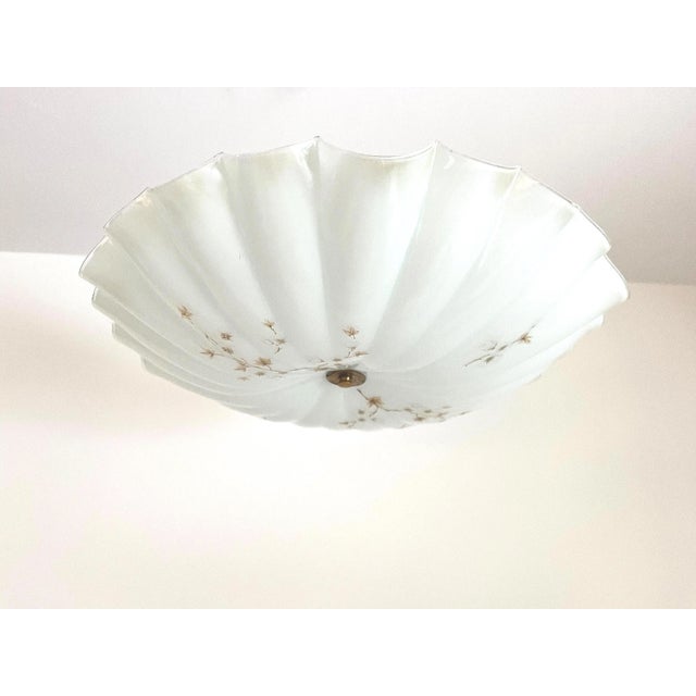 White 1950s Fluted Glass Parasol Flush Light For Sale - Image 8 of 16