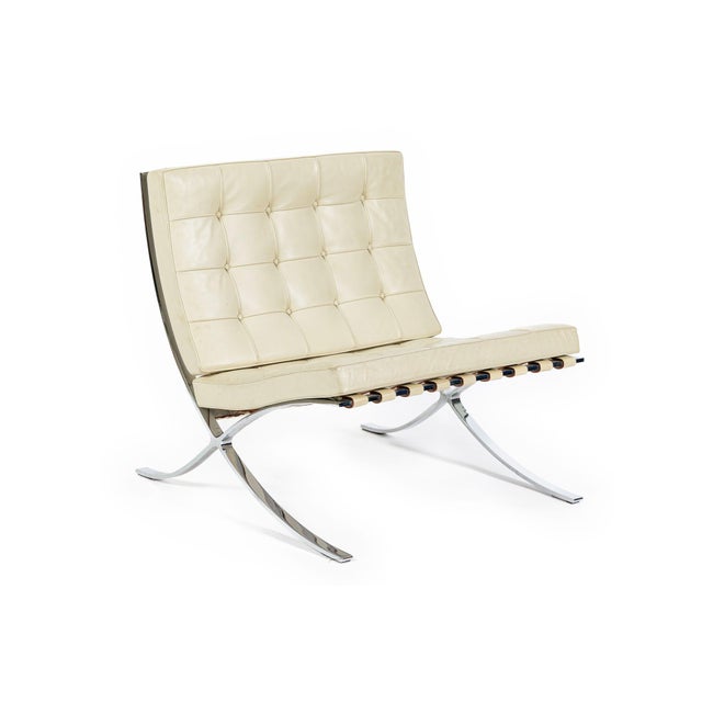 Metal Mid Century Cream Barcelona Chairs by Mies Van Der Rohe for Knoll, 1980s For Sale - Image 7 of 18
