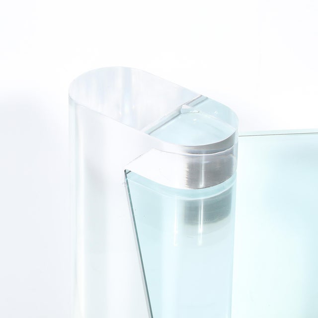 Glass Mid-Century Lucite Bullet-Form Supports & Glass Coffee Table by Karl Springer For Sale - Image 7 of 10