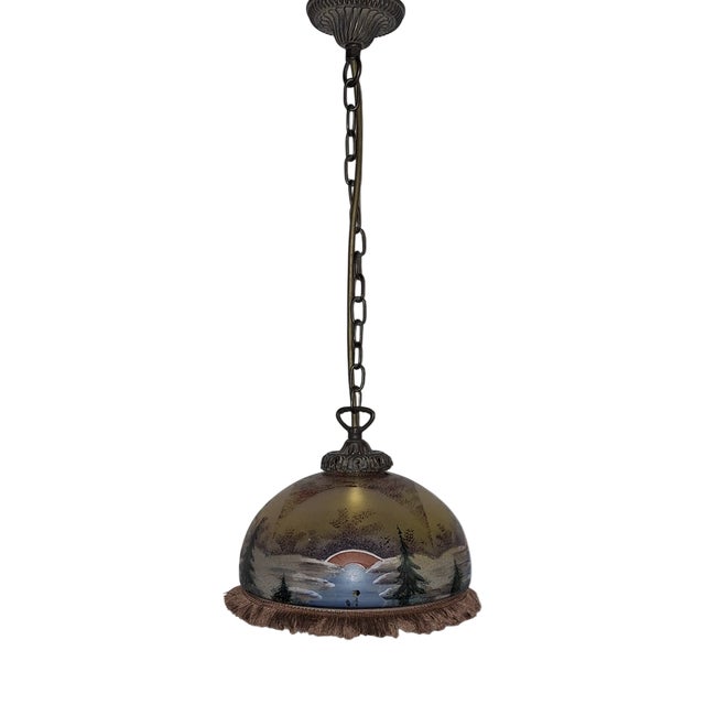 Antique Ceiling Lamp with Glass Shade and Brass Mounting, 1900s For Sale