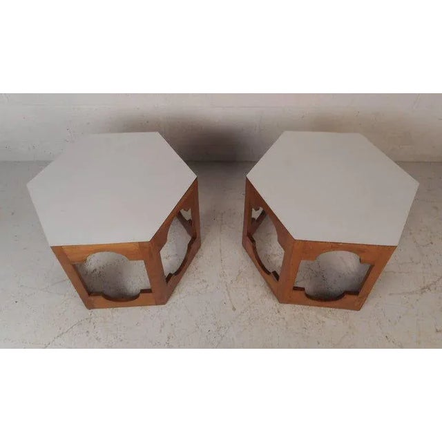 Mid-Century Modern Vintage Modern Hexagonal End Tables made in Italy - a Pair For Sale - Image 3 of 10