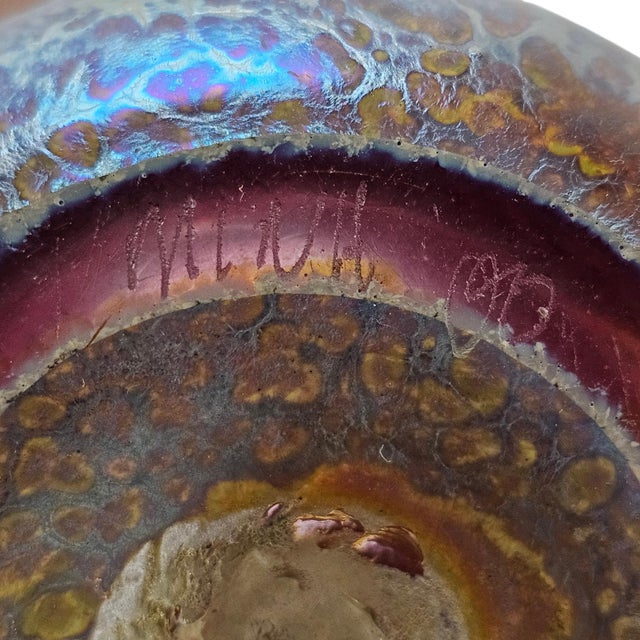 Iridescent Studio Art Glass Vase With Applied Ribbon Trail Lines 9.25" For Sale - Image 11 of 12