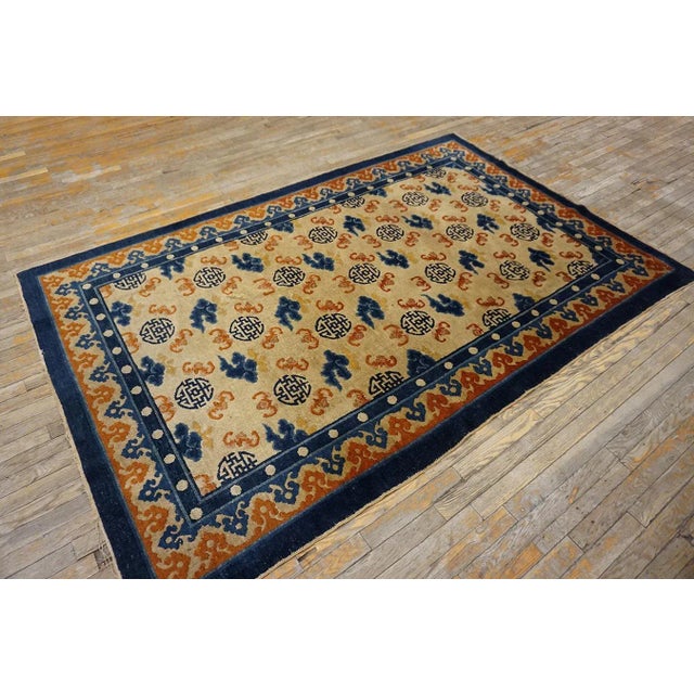 Late 19th Century 1890s Beige Field Ruyi Cloud Shou Symbols Antique Chinese Kansu Small Rug For Sale - Image 5 of 15