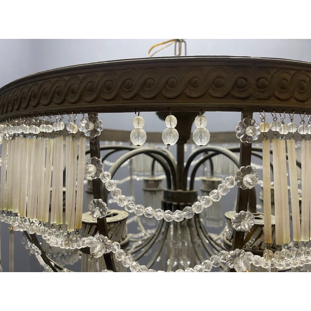 Metal Large Vintage Italian Bronze and Murano Glass Rod Pendant Light, 1940s For Sale - Image 7 of 15