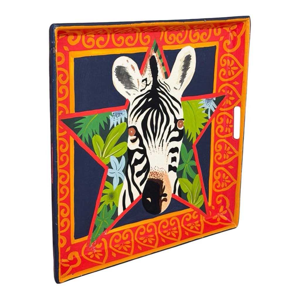 Vintage Hand-Painted Papier-Mâché Zebra Decorative Tray From the Mole ...