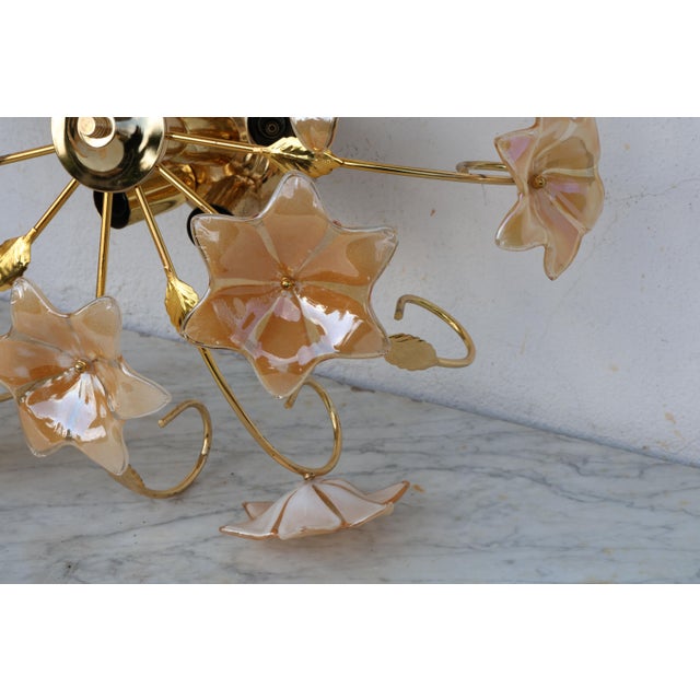 Vintage Murano Ceiling Light Orange Iridescent Flowers, 1960s For Sale - Image 6 of 13