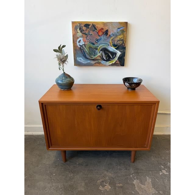 Mid-Century Modern Vintage Danish Teak Drop Door Cabinet For Sale - Image 3 of 9