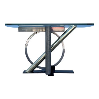 Contemporary Modern Geometric Mixed Metals Glass Console Table Kaizo Oto Dia For Sale