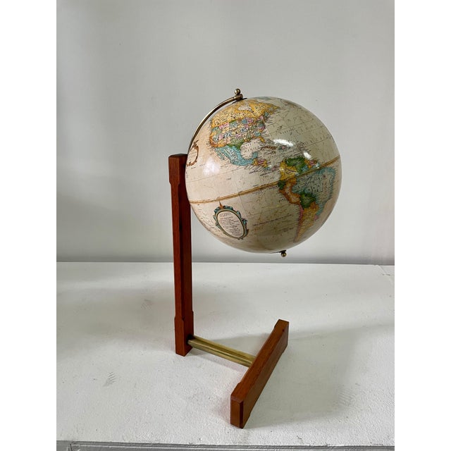 1960s Extremely Rare Cantilevered Style Teak & Brass World Globe For Sale - Image 5 of 18