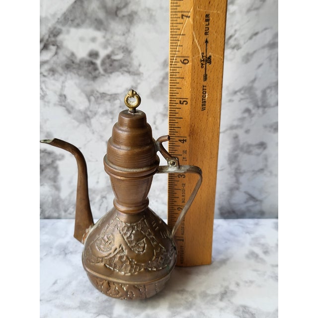 1960s Handcrafted Copper Coffee Pot Etched Middle Eastern For Sale - Image 16 of 17