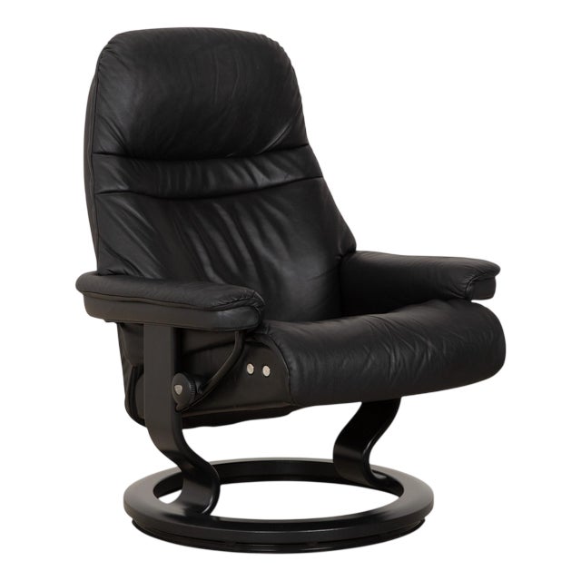 Dark Grey Leather Stressless Sunrise Recliner with Manual Function For Sale