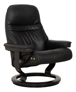 Dark Grey Leather Stressless Sunrise Recliner with Manual Function