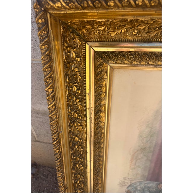 Traditional Large 32" Antique Edwardian Gilded Florentine Framed Full-Length Crayon Portrait For Sale - Image 3 of 11