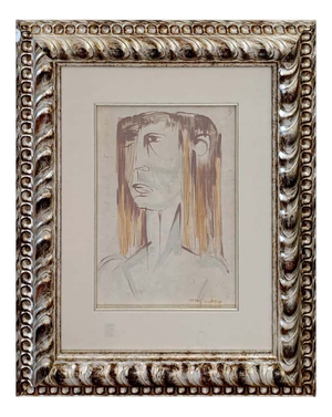 Giuseppe Migneco, Woman's Face in Profile, Tempera on Canvas Cardboard, 1960, Framed