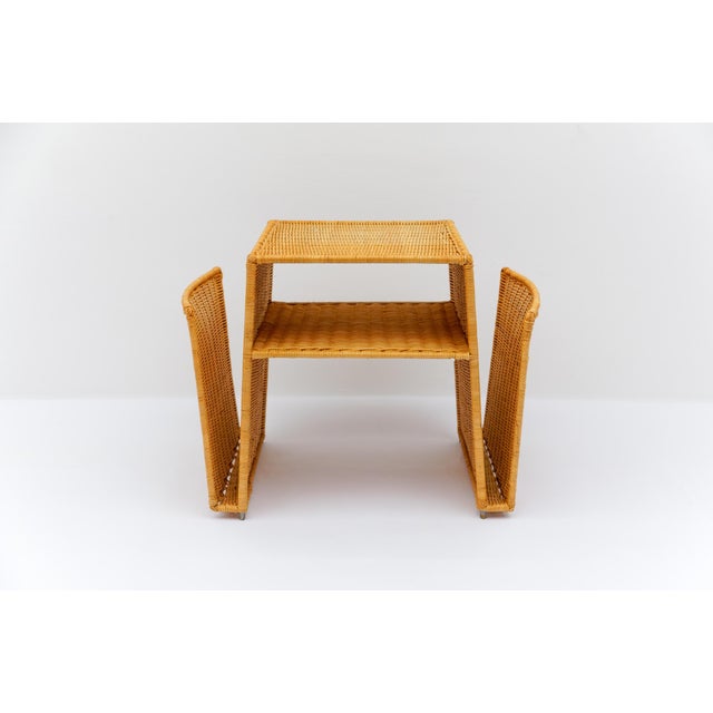 Beige Italian Rattan Side Table and Magazine Rack, 1970s For Sale - Image 8 of 13