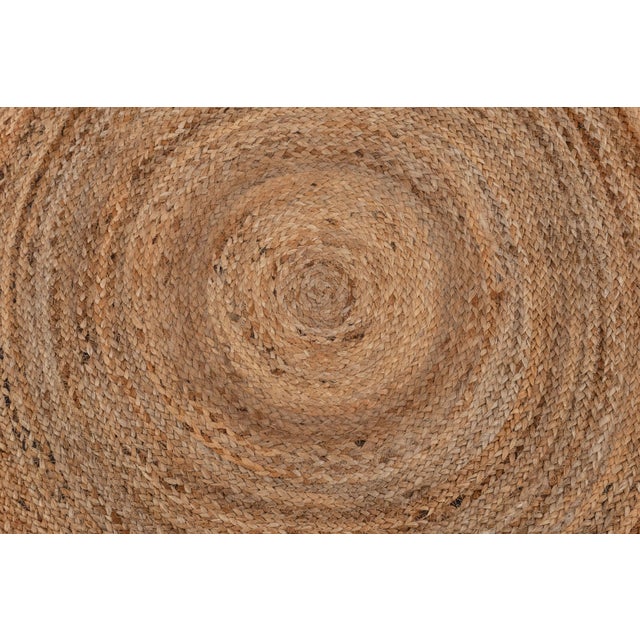 Modern French Blue Round Jute Scallop Rug - 6'x6' For Sale - Image 3 of 9