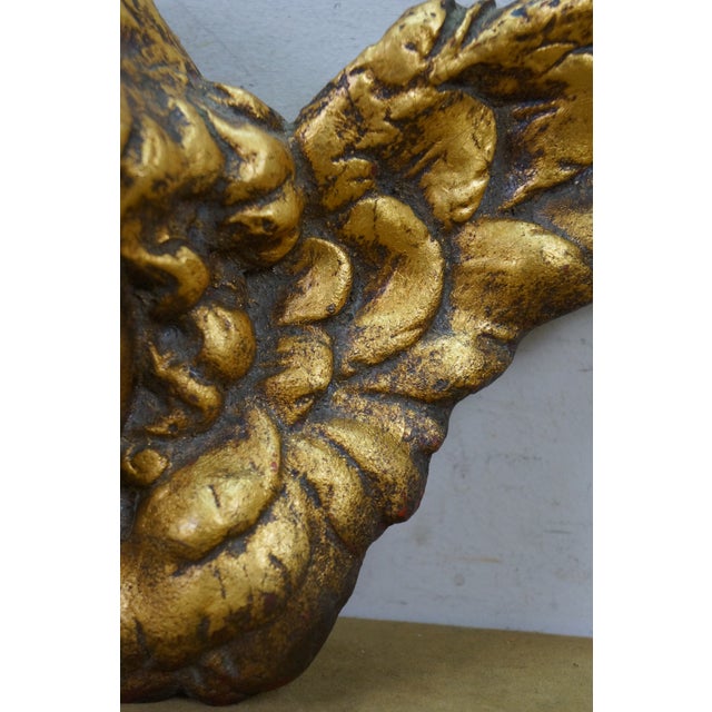Late 20th Century Vintage Baroque Rococo Gold Gilt Plaster Angel Cherub Putti Wall Bust Plaque 18" For Sale - Image 5 of 9