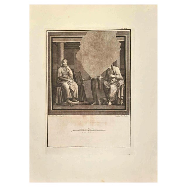 Roccus Pozzi, Fresco with Pompeian Face Mask, Original Etching, 18th Century For Sale