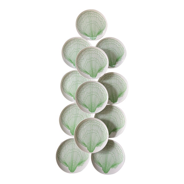 Fitz and Floyd Green Seashell Plates - Set of 12 For Sale