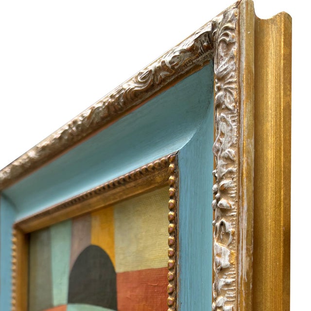 Contemporary Abstract Oil Painting in Vintage Blue Painted Frame For Sale In New York - Image 6 of 6