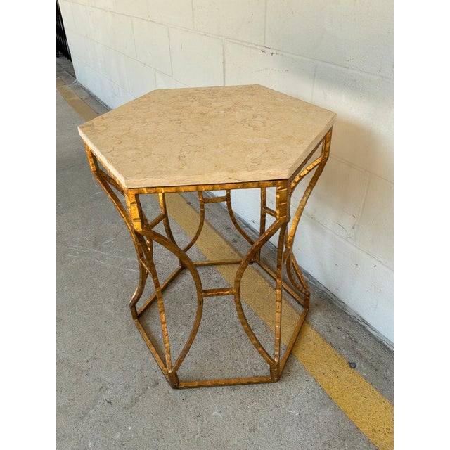 Modern Roja Hexagonal Marble and Iron Side Table For Sale - Image 4 of 6