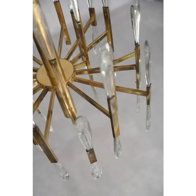Metal Italian Brass & Glass Icicles Chandelier by Gaetano Sciolari, 1970s For Sale - Image 7 of 18