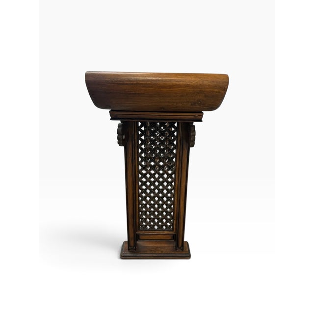 1970s Vintage Chinese Ming Style Hardwood Altar Console Table With Brass Studs & Fretwork For Sale - Image 5 of 15