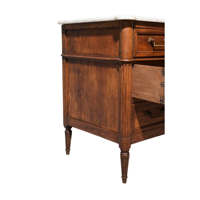 French 19th Century French Louis XVI Walnut Marble-Top Commode For Sale - Image 3 of 5
