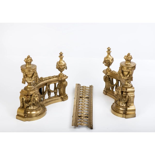 19th Century French Adjustable Bronze Fireplace Fender With Lion Heads For Sale - Image 9 of 12